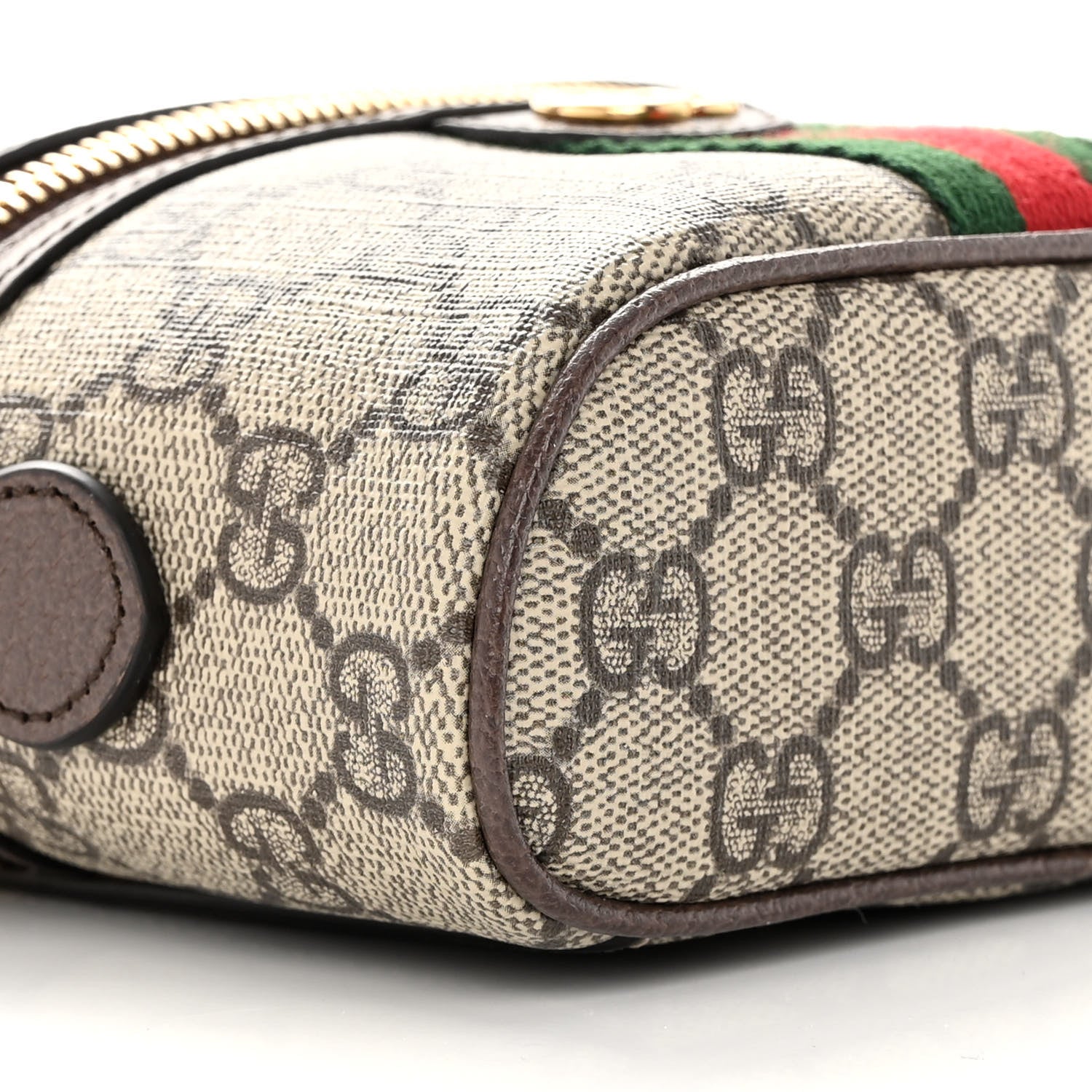 Gucci GG Supreme Monogram Textured Calfskin Web Mini Ophidia Top Handle Bag Beige Ebony New Acero 9 of 10