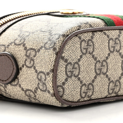 Gucci GG Supreme Monogram Textured Calfskin Web Mini Ophidia Top Handle Bag Beige Ebony New Acero 9 of 10