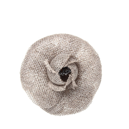 Chanel Metallic Linen Camellia Pin Brooch Beige 1 of 5
