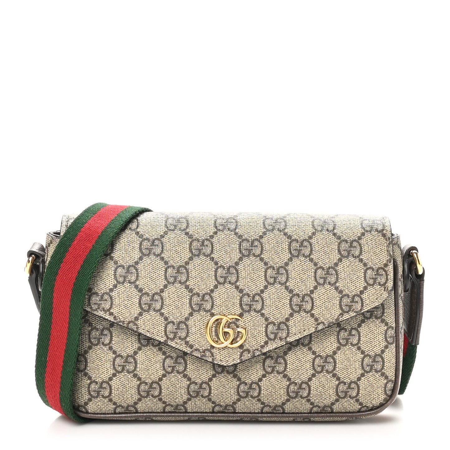 GG Supreme Monogram Textured Dollar Calfskin Web Mini Ophidia Envelope Shoulder Bag Beige Ebony