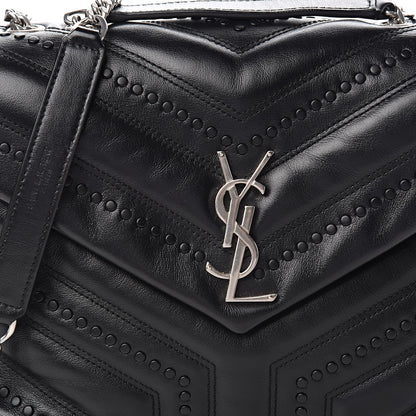 Saint Laurent Calfskin Y Quilted Studded Monogram Small Loulou Chain Satchel Black 9 of 9