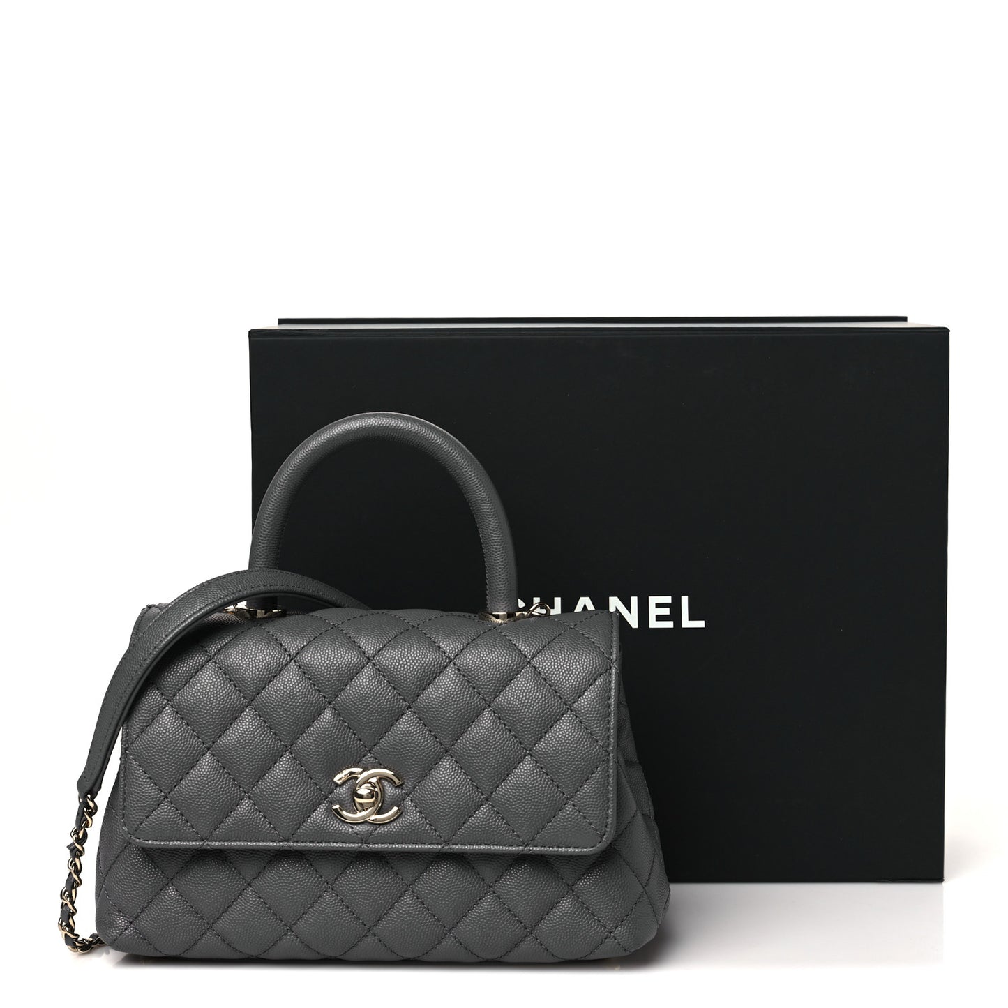 Caviar Quilted Mini Coco Handle Flap Grey