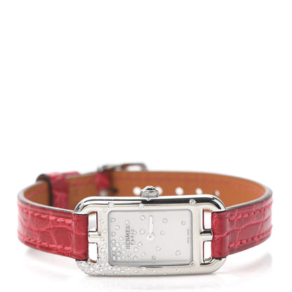 Hermes Stainless Steel Alligator Diamond 17mm Nantucket Jete De Diamants Quartz Watch Braise 2 of 5