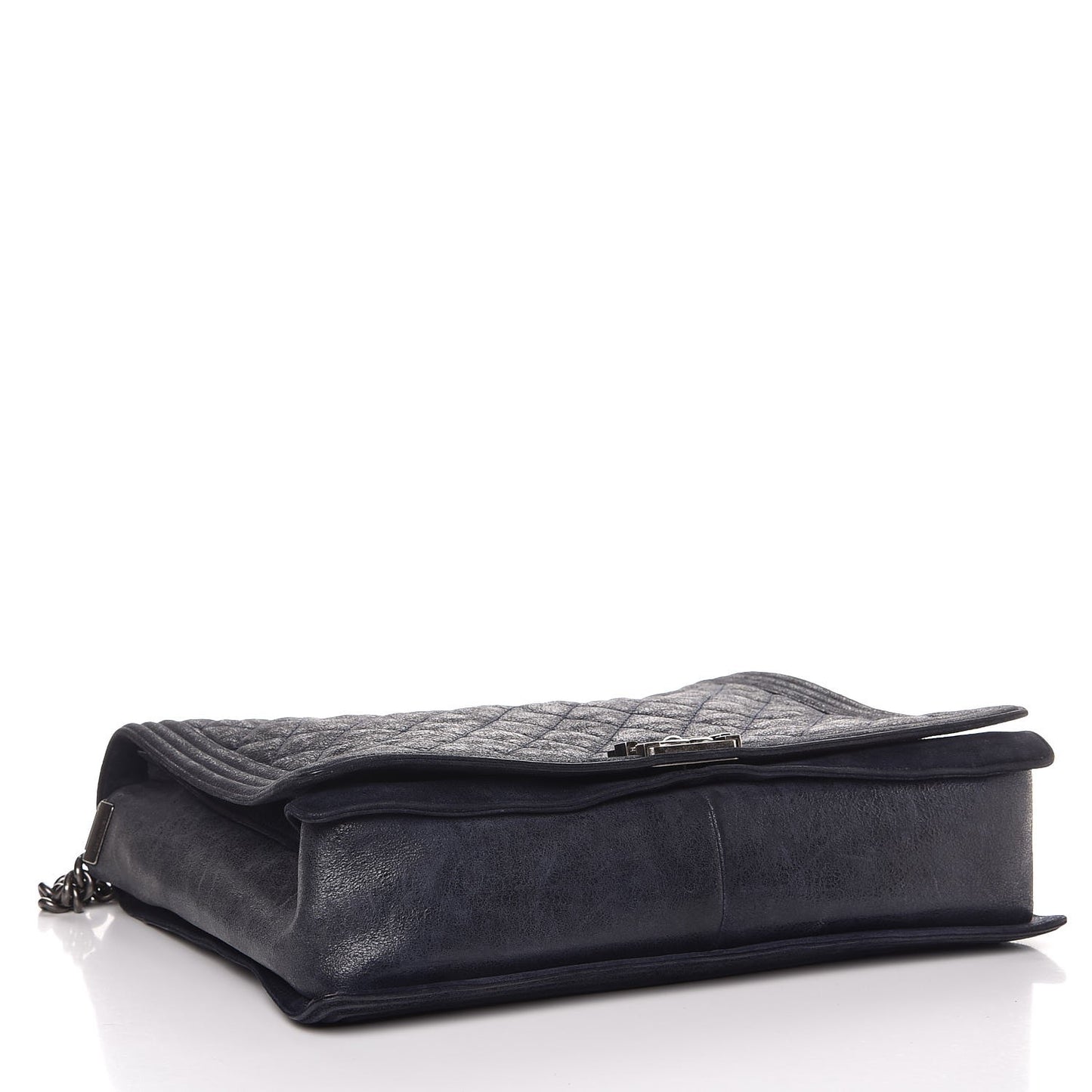 Iridescent Calfskin Large Gentle Boy Flap Navy Blue