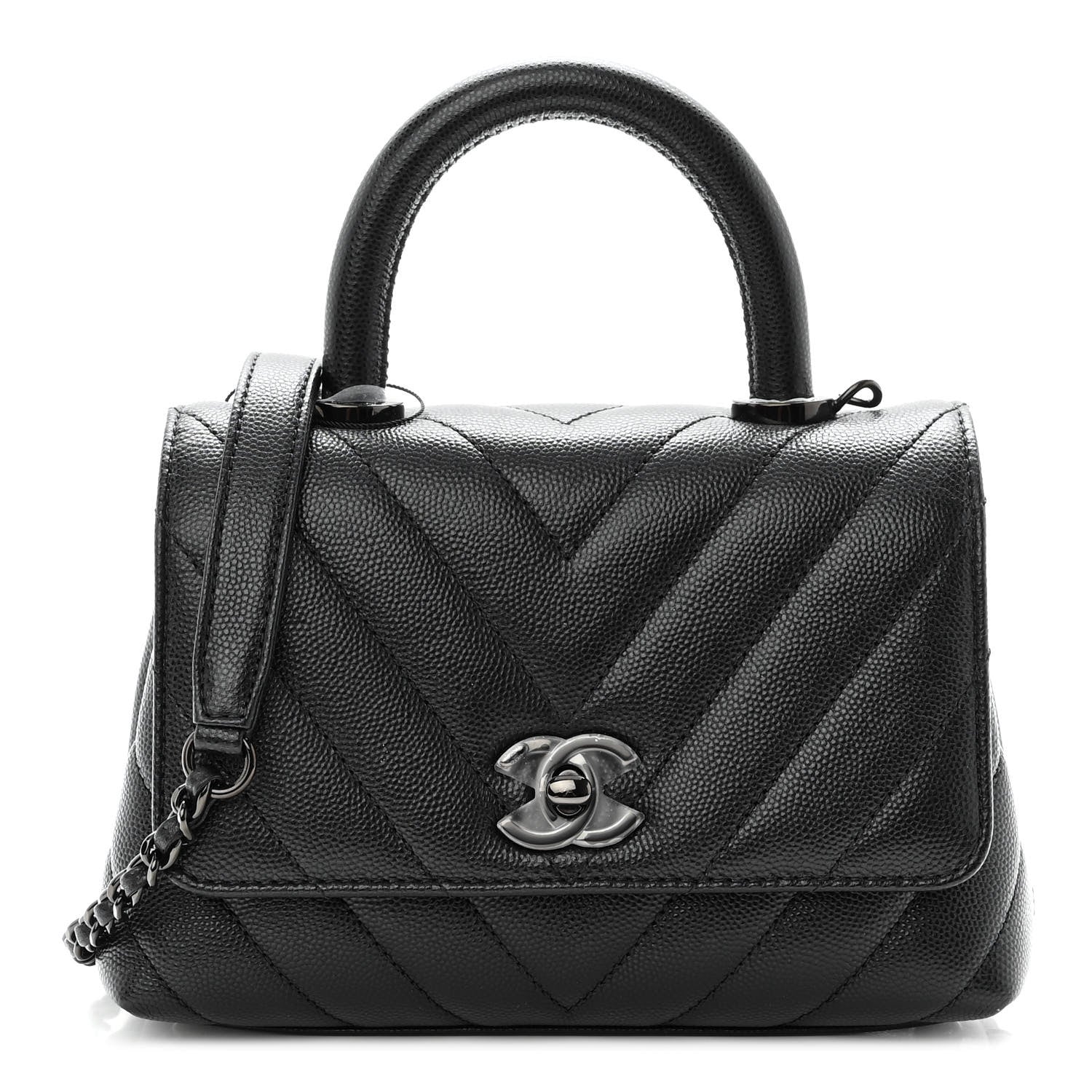 Chanel Caviar Chevron Quilted Extra Mini Coco Handle Flap So Black 1 of 10