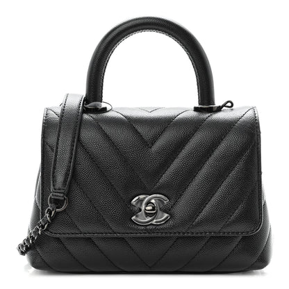 Chanel Caviar Chevron Quilted Extra Mini Coco Handle Flap So Black 1 of 10