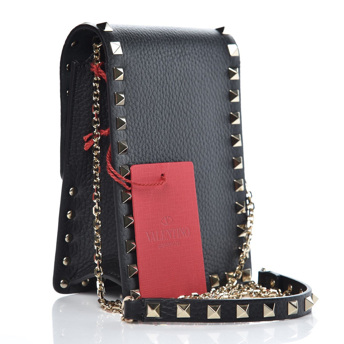 Pebbled Calfskin Rockstud Crossbody Black