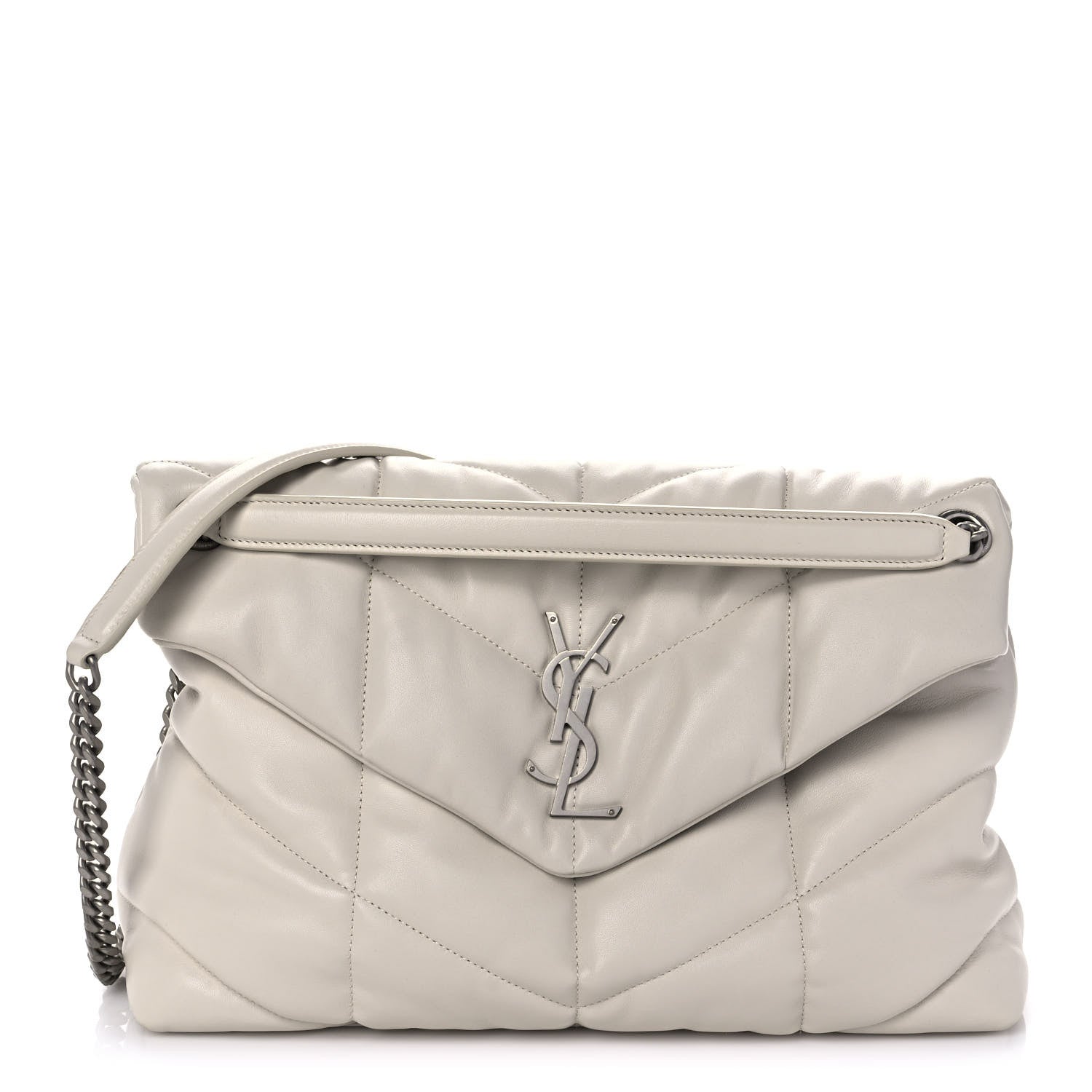 Saint Laurent Lambskin Quilted Medium Loulou Puffer Monogram Chain Satchel Crema Soft 1 of 12