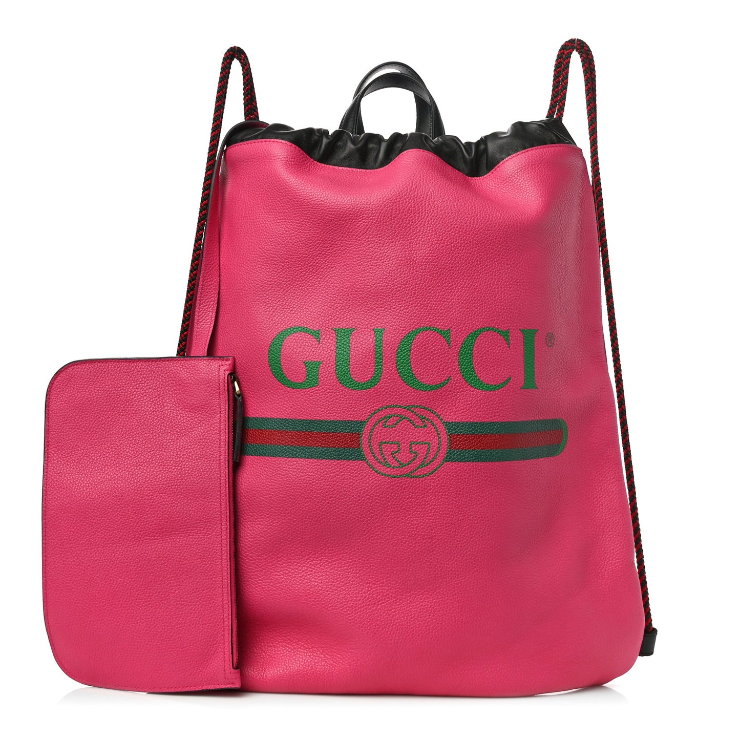 Grained Calfskin Logo Drawstring Backpack Box Pink Green Black