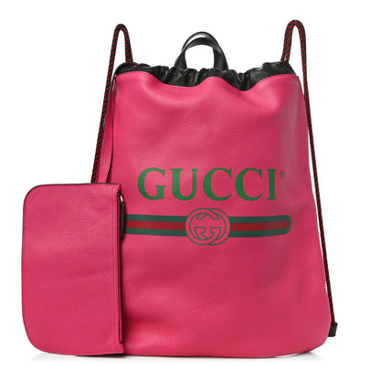 Gucci Grained Calfskin Logo Drawstring Backpack Box Pink Green Black 2 of 11