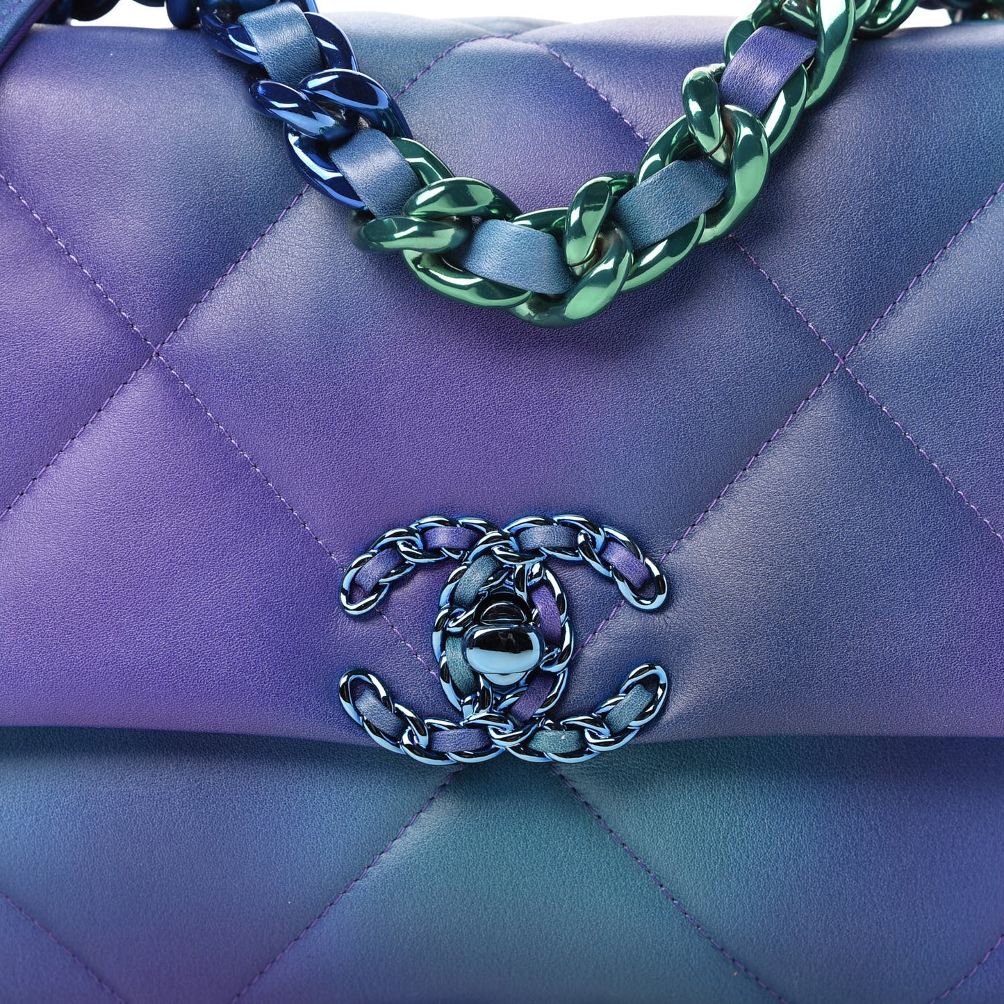 Tie Dye Calfskin Quilted Medium Chanel 19 Flap Blue Purple