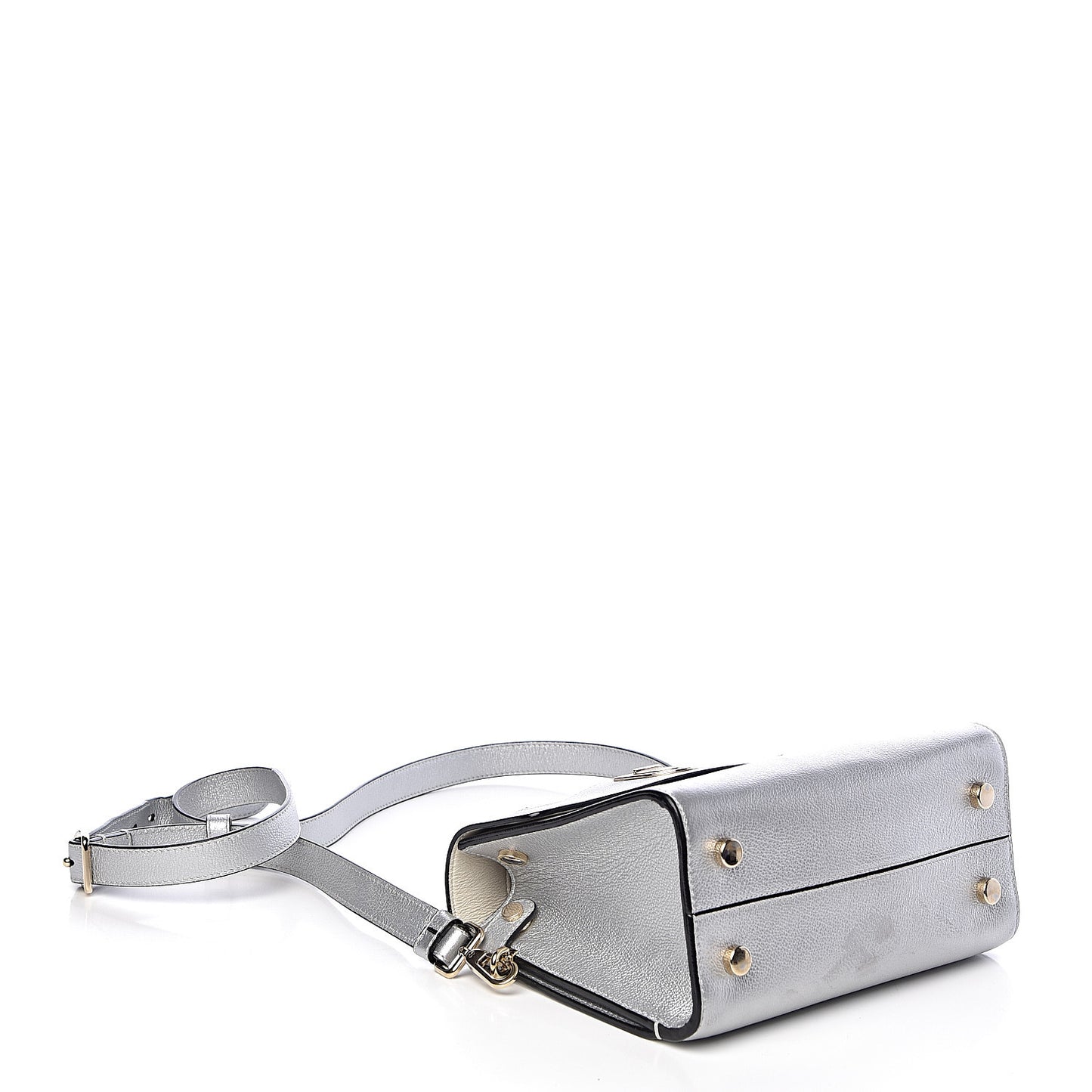 Metallic Grained Calfskin Mini Diorever Flap Silver
