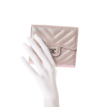 Chanel Metallic Caviar Chevron Quilted Compact Flap Wallet Light Gold 2 of 9