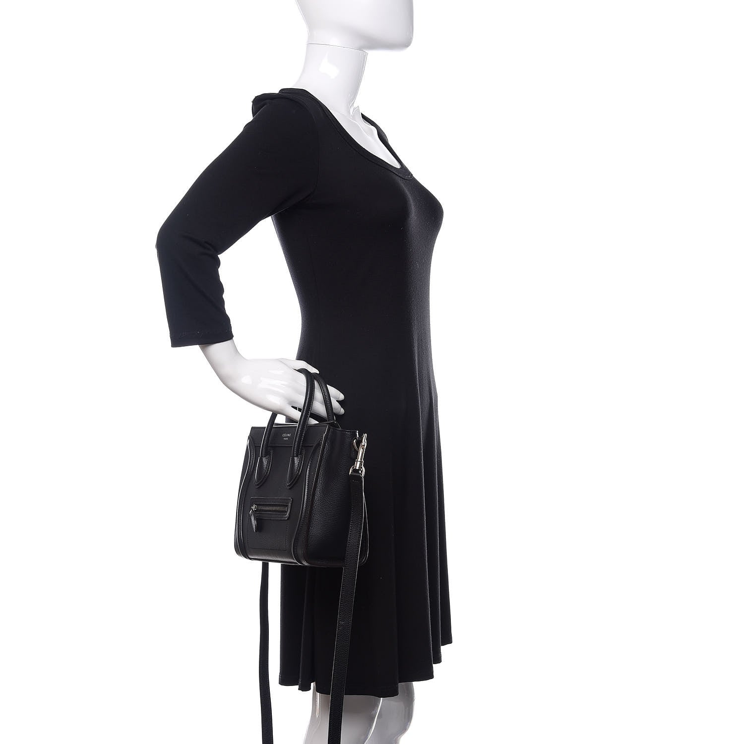 Celine Drummed Calfskin Nano Luggage Black 3 of 10