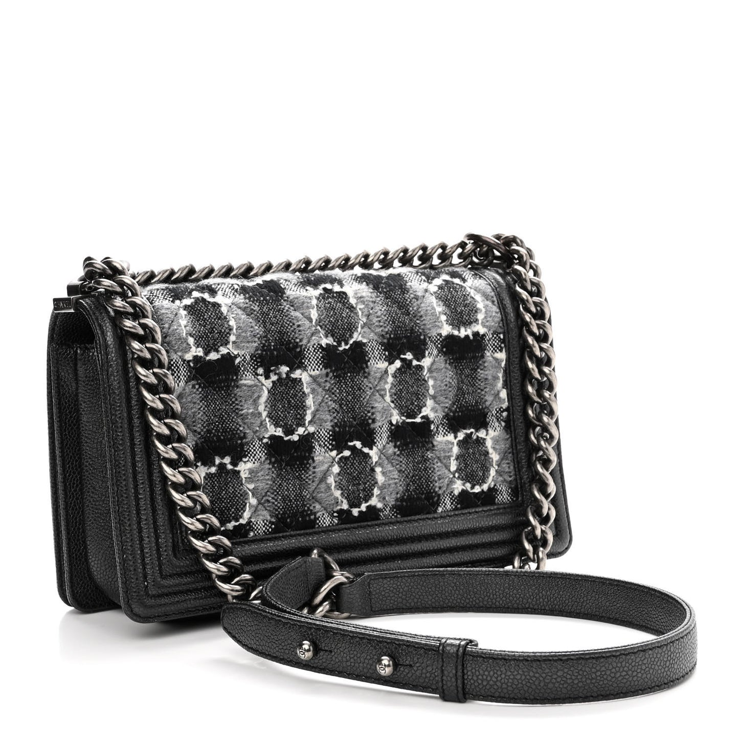 Caviar Tweed Quilted Medium Boy Flap Grey