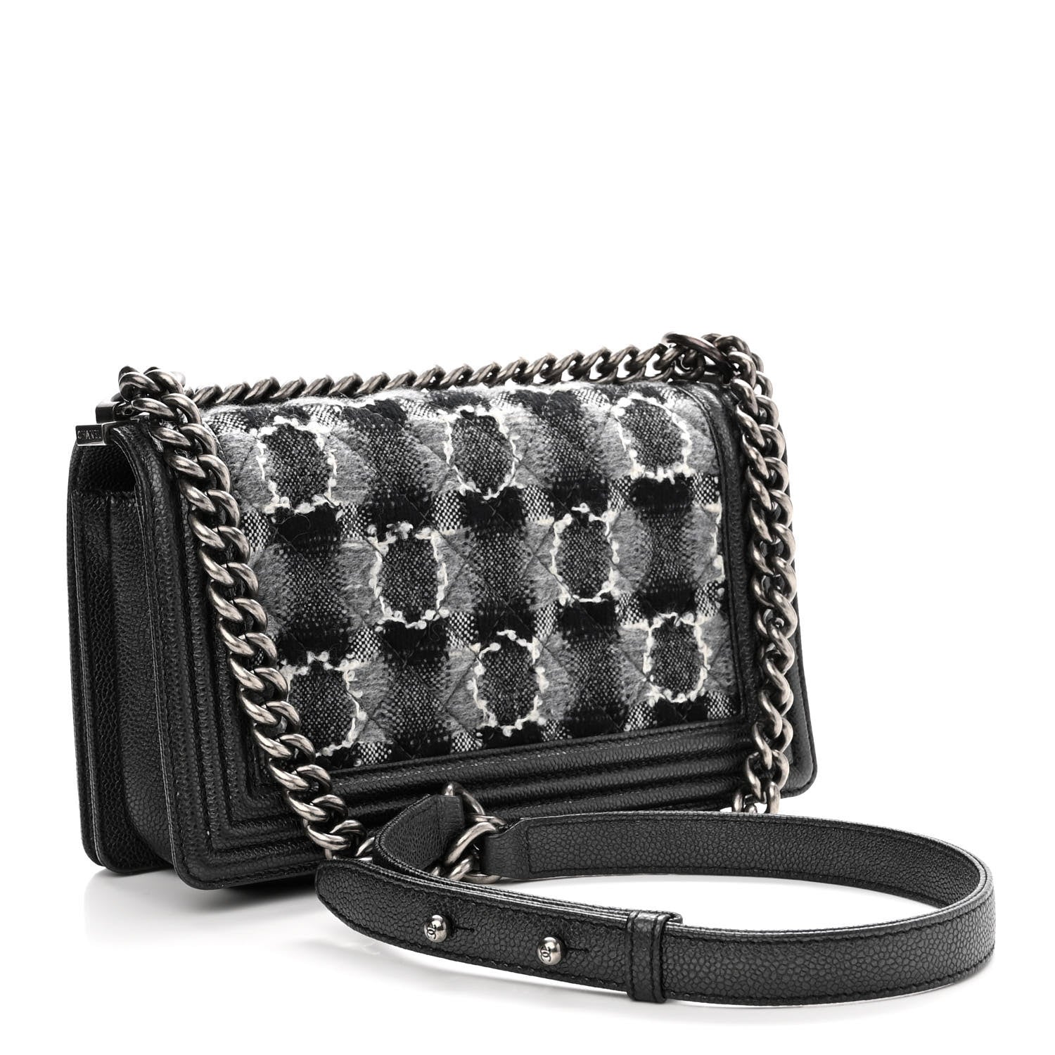 Chanel Caviar Tweed Quilted Medium Boy Flap Grey 3 of 10