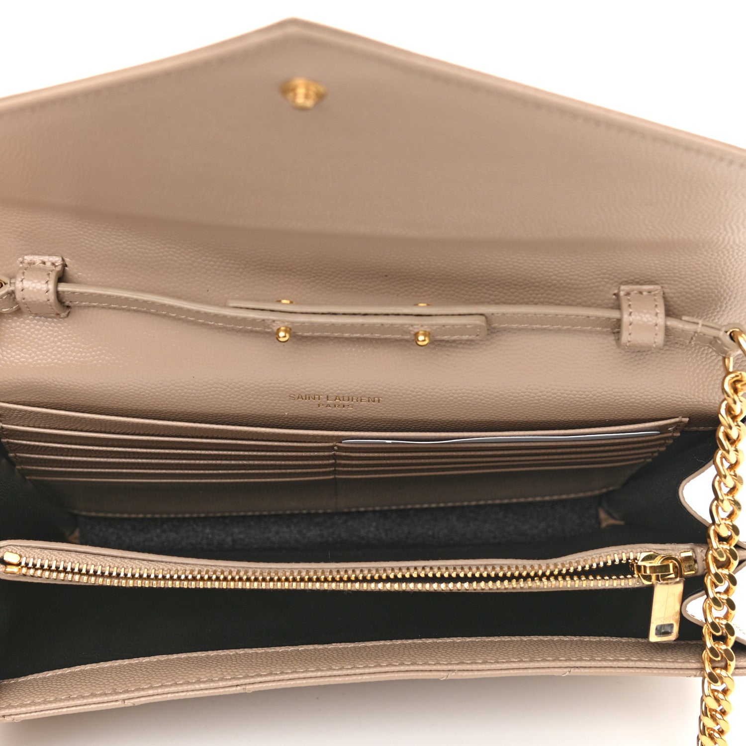 Saint Laurent Grain De Poudre Matelasse Chevron Monogram Chain Wallet Nude Powder 5 of 9