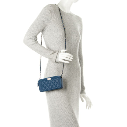 Chanel Caviar Quilted Small Boy Clutch With Chain Blue 2 of 8
