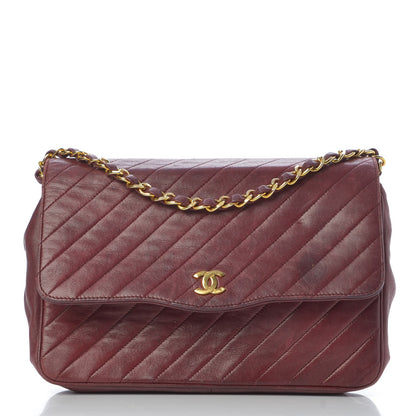 Chanel Lambskin Diagonal Quilted Small Single Flap Dark Red 1 of 11