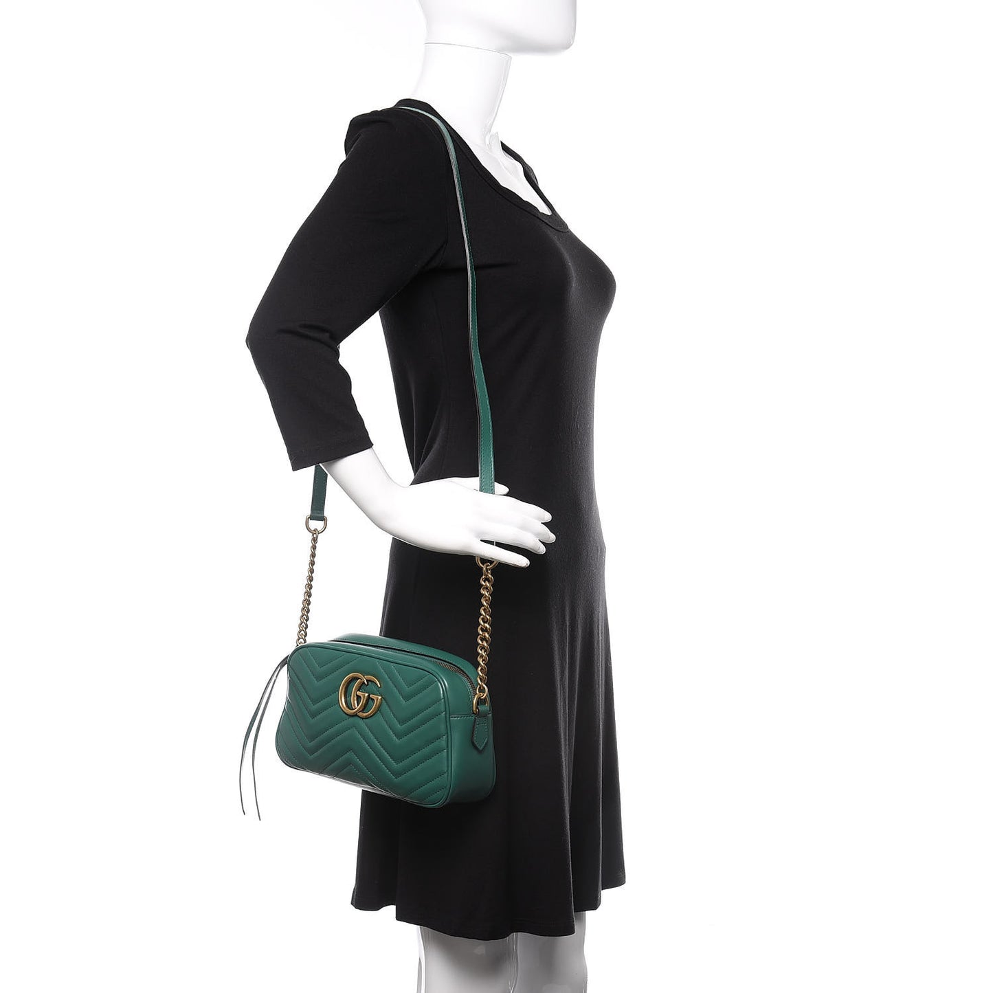 Calfskin Matelasse Small GG Marmont Chain Shoulder Bag Emerald Green