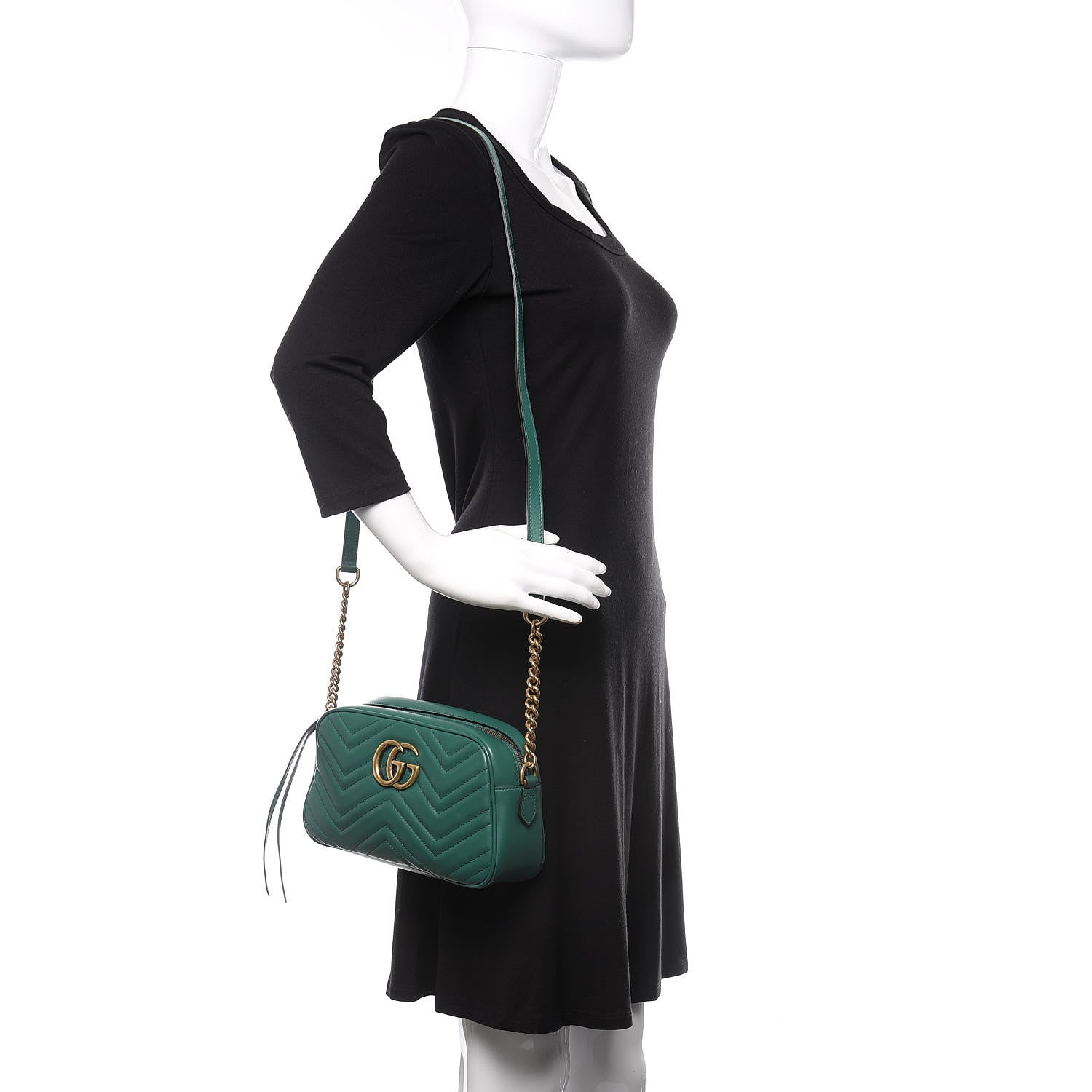 Gucci Calfskin Matelasse Small GG Marmont Chain Shoulder Bag Emerald Green 2 of 10