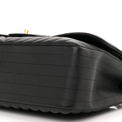 Chanel Caviar Chevron Quilted Jumbo Double Flap Black 10 of 13