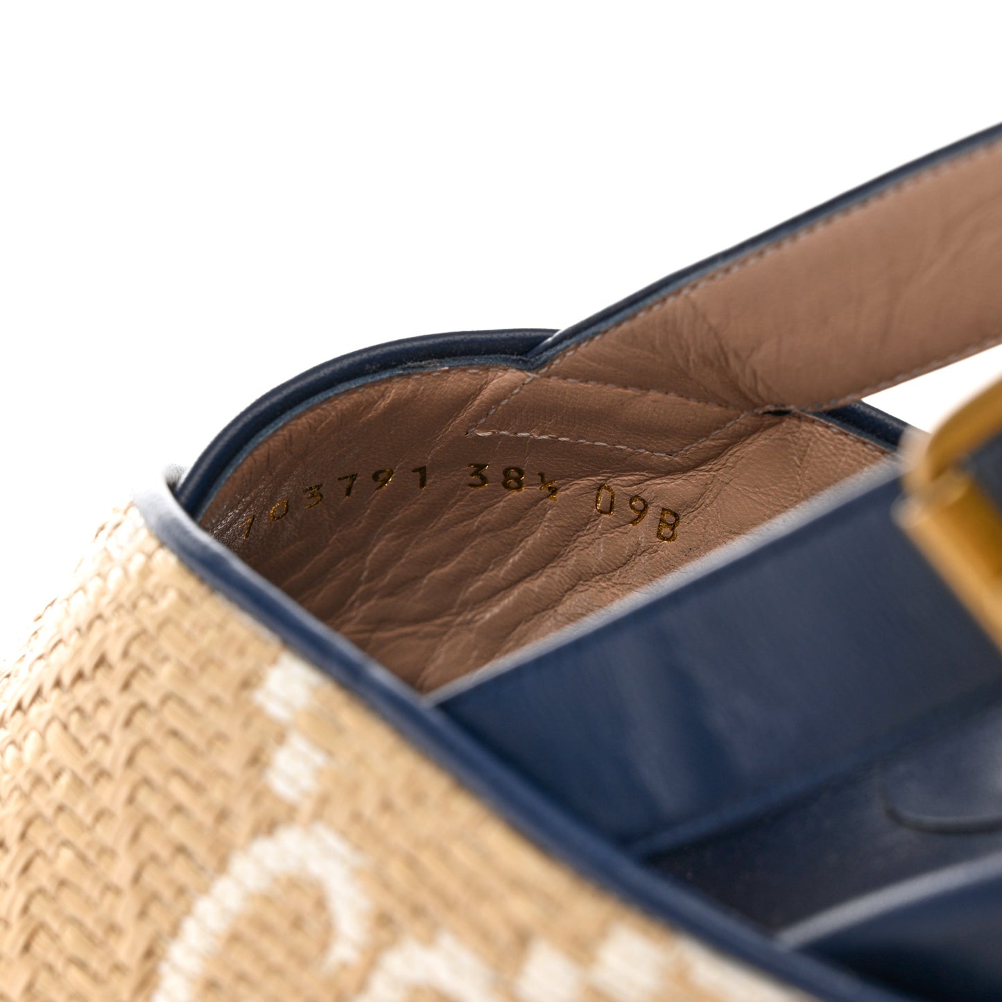 Raffia Nappa GG Monogram Angelina Platform Slingback Sandals 39.5 Natural Great White Blue Agata