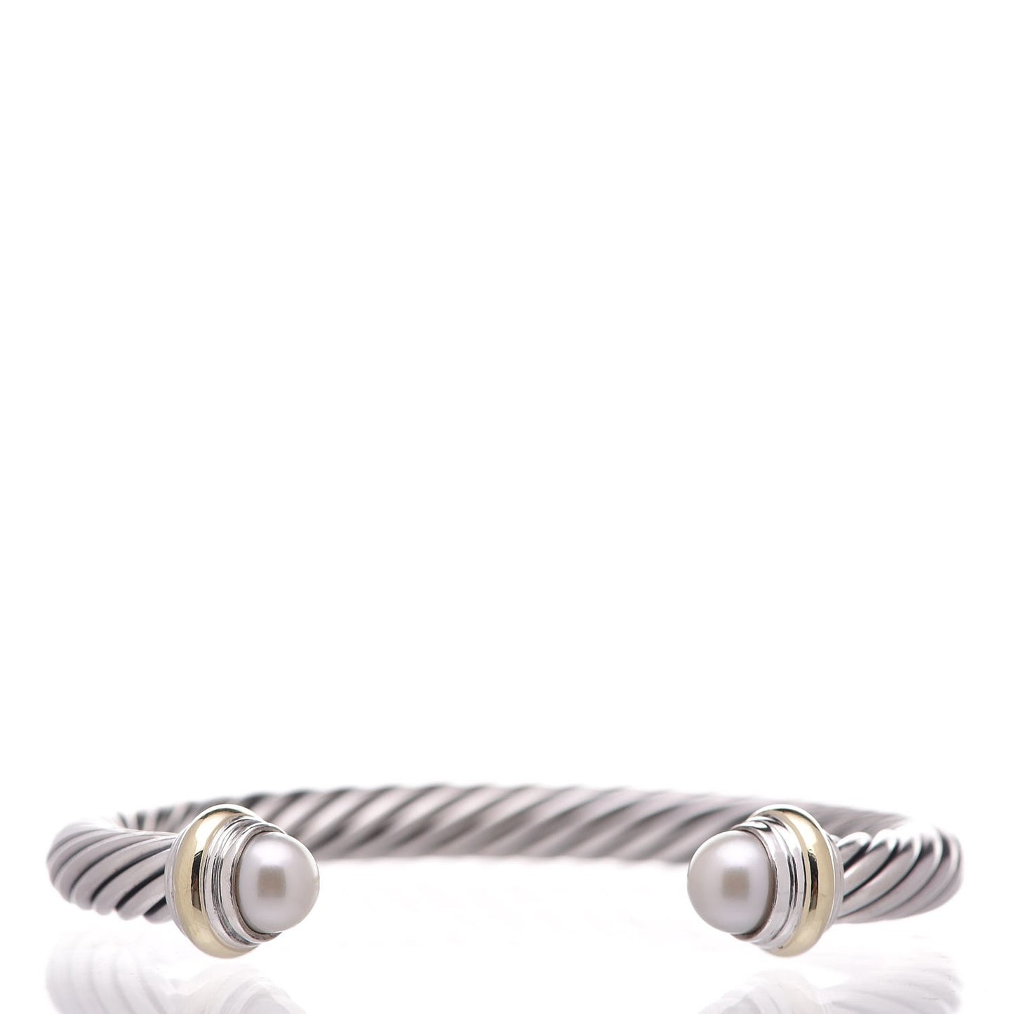Sterling Silver 14K Yellow Gold Pearl 7mm Cable Classics Bracelet