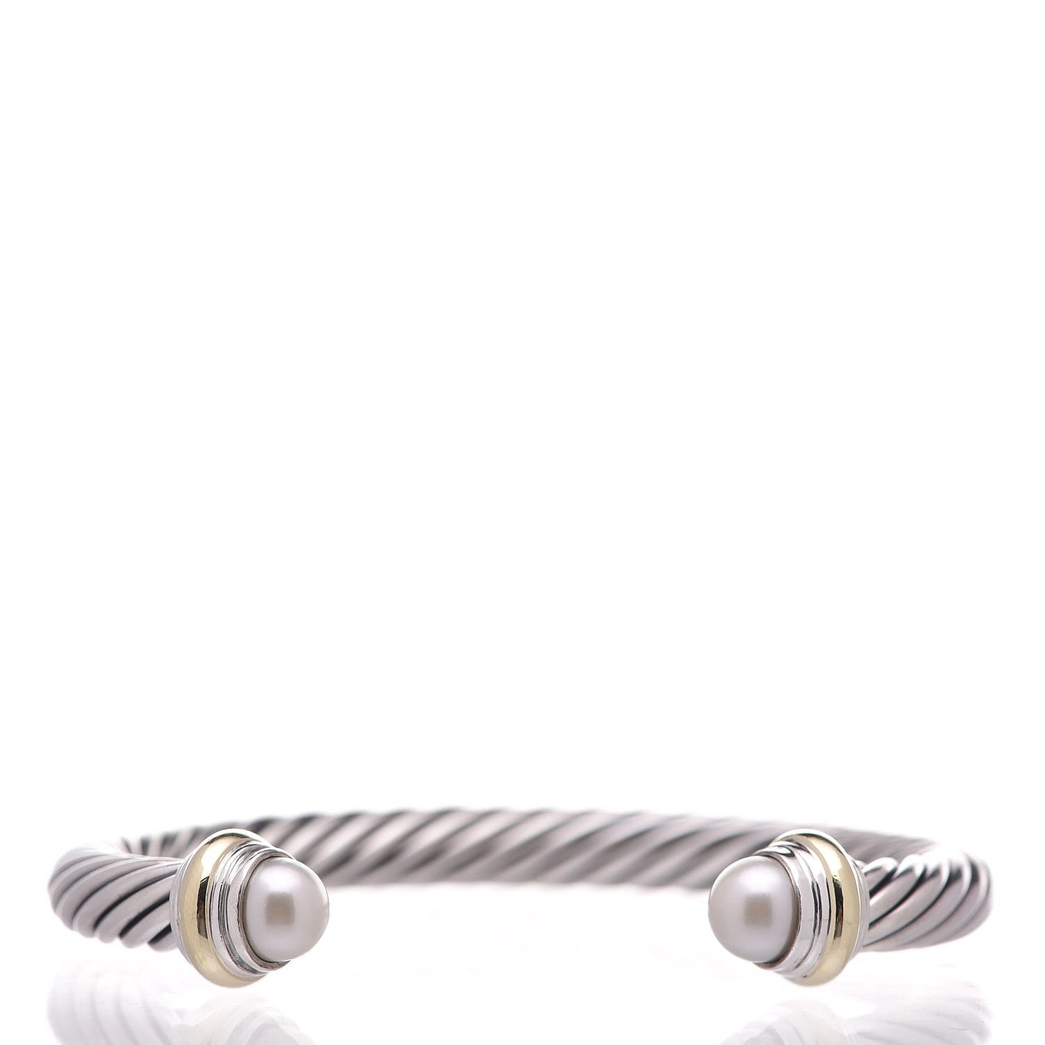 David Yurman Sterling Silver 14K Yellow Gold Pearl 7mm Cable Classics Bracelet 1 of 5