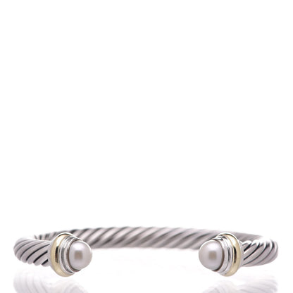 David Yurman Sterling Silver 14K Yellow Gold Pearl 7mm Cable Classics Bracelet 1 of 5