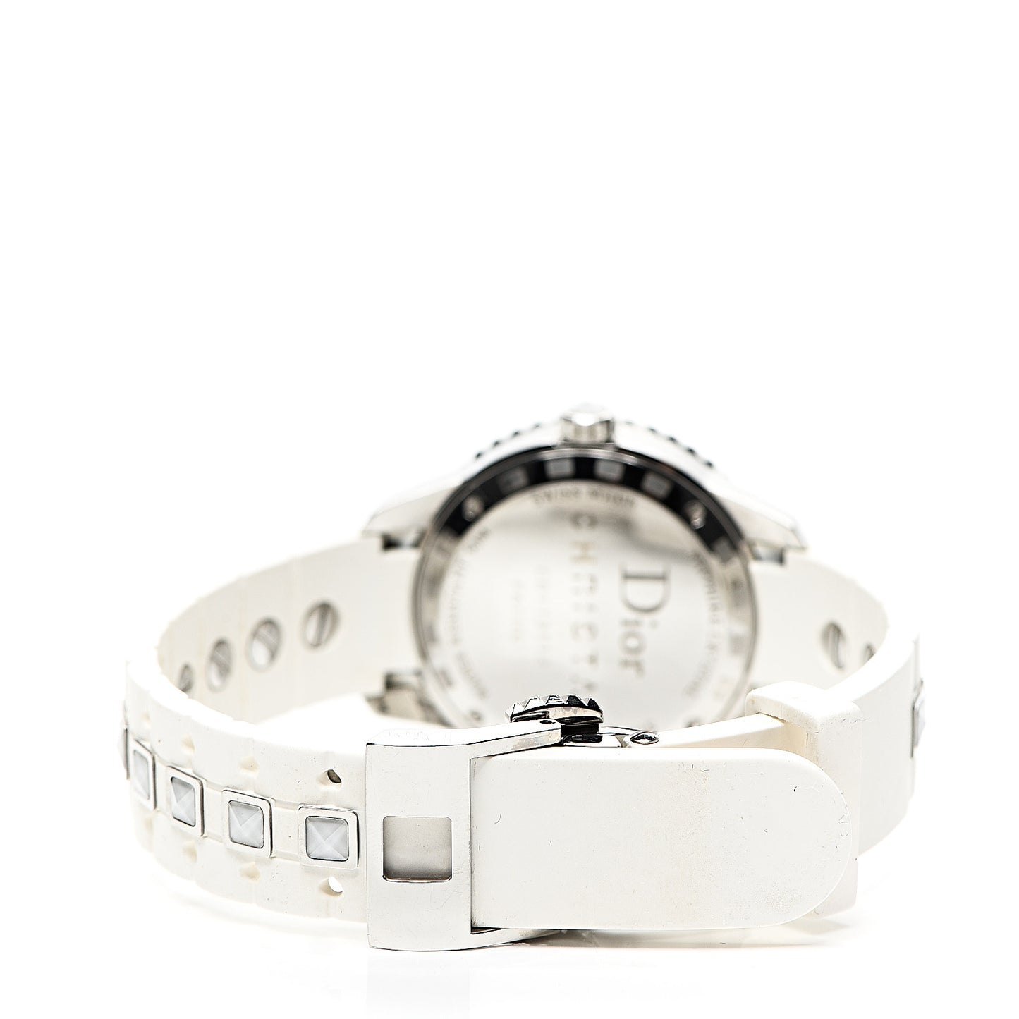 Stainless Steel Rubber Diamond Sapphire 33mm Christal Quartz Watch White