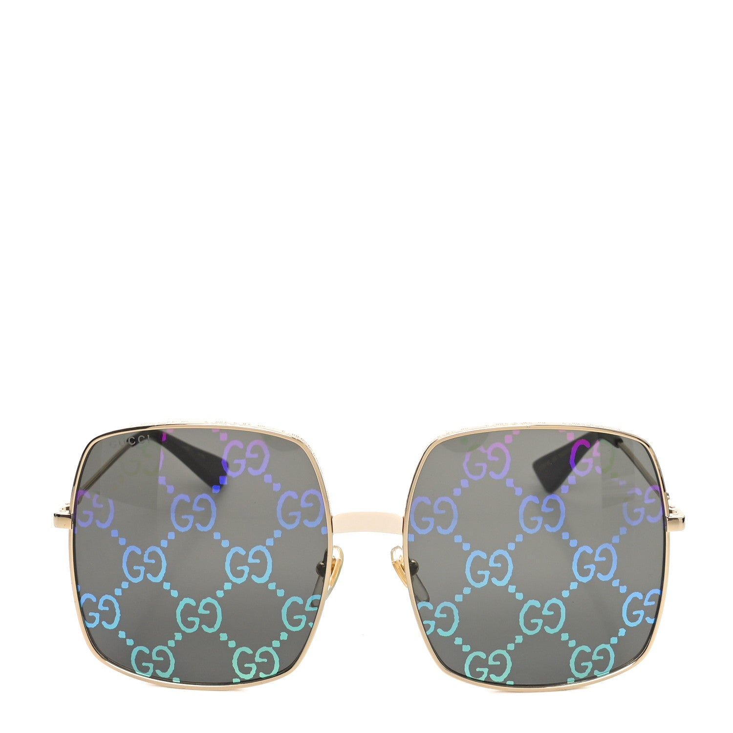 Gucci Metal Rectangular Frame Sunglasses GG0414S Gold Multicolor 2 of 8