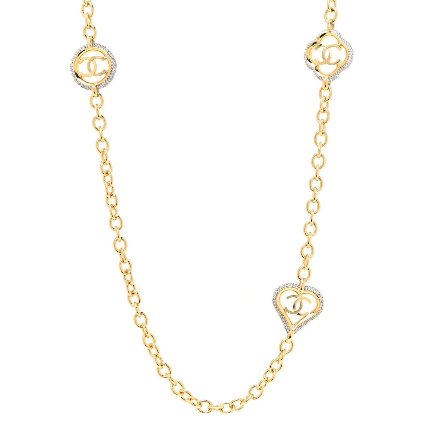 Crystal CC Chain Heart Necklace Gold