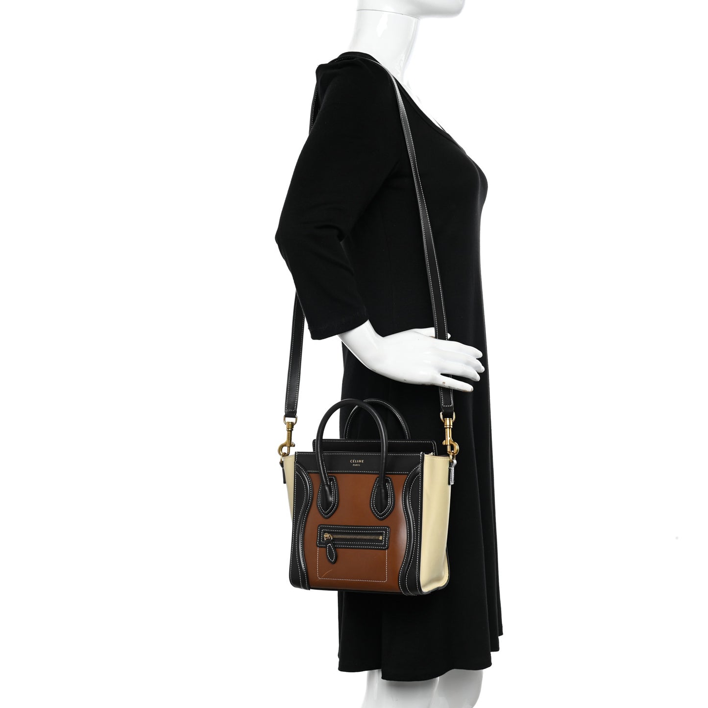 Smooth Calfskin Suede Nano Tri-Color Luggage Chestnut