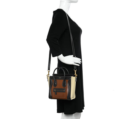 Celine Smooth Calfskin Suede Nano Tri-Color Luggage Chestnut 2 of 9