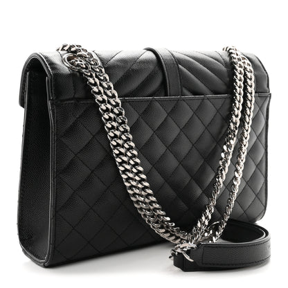 Saint Laurent Grain De Poudre Textured Mixed Matelasse Triquilt Medium Monogram Satchel Black 3 of 10