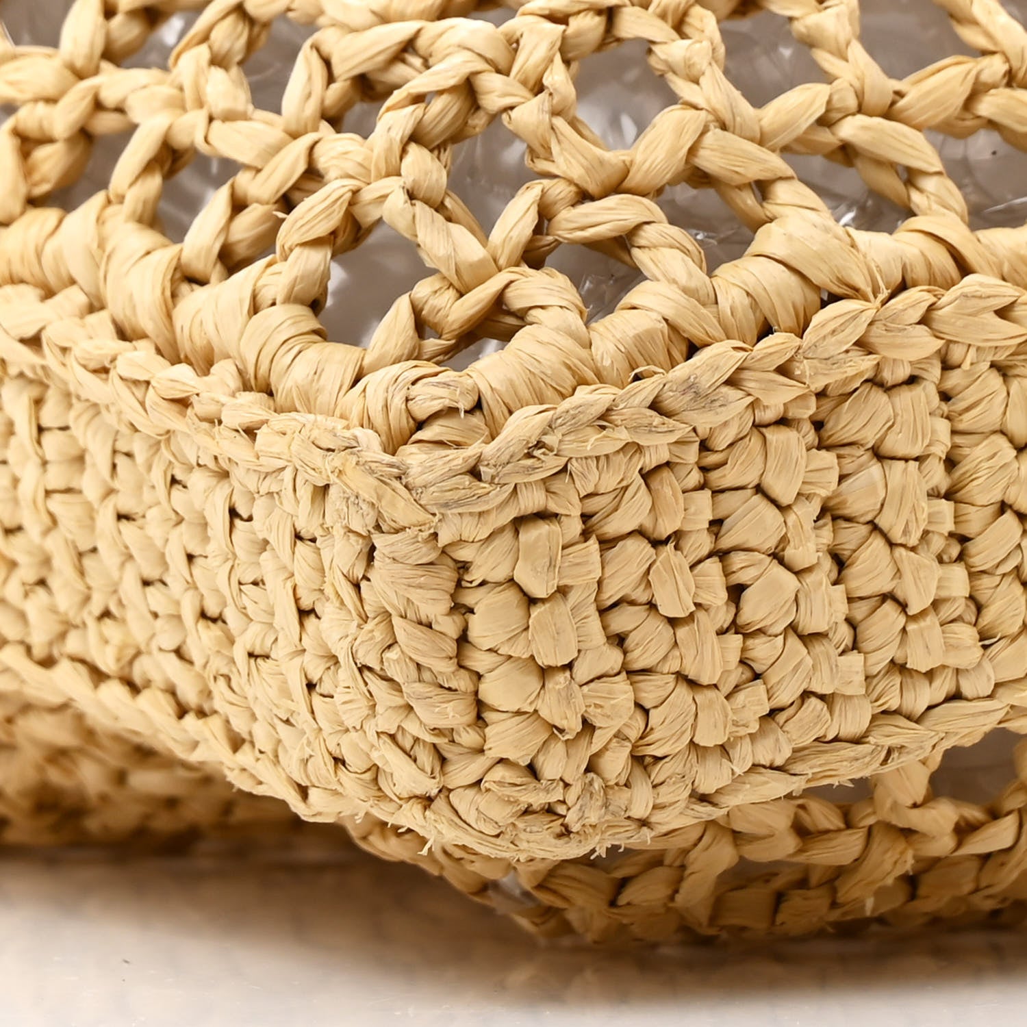 Prada Yarn Raffia Effect Crochet Logo Embroidered Tote Bag Naturale 9 of 10