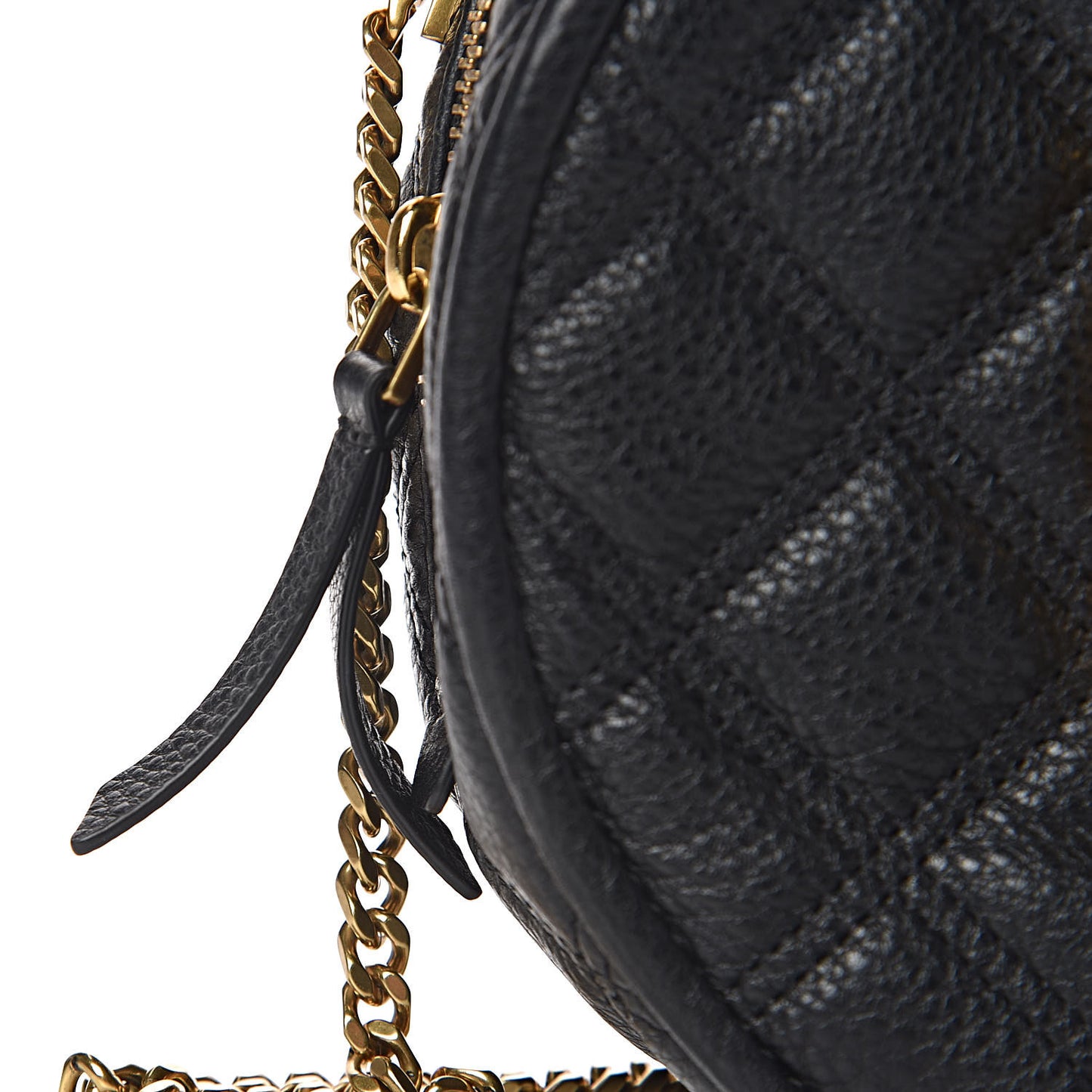 Grained Calfskin Quilted The Status Round Crossbody Black