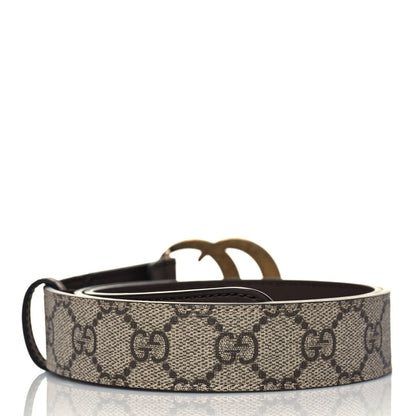 Gucci GG Supreme Monogram Matte Plutone Calfskin Double G 30mm Belt 85 34 Beige Ebony New Acero 2 of 7