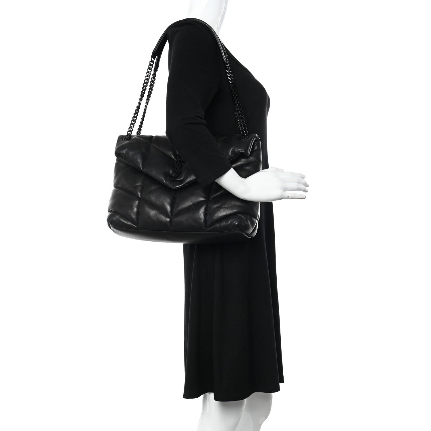 Saint Laurent Lambskin Quilted Monogram Monochrome Medium Loulou Puffer Chain Satchel Black 2 of 10
