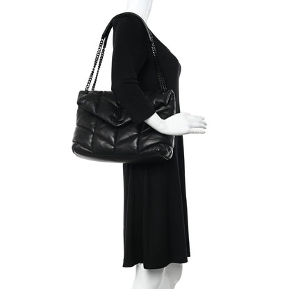 Saint Laurent Lambskin Quilted Monogram Monochrome Medium Loulou Puffer Chain Satchel Black 2 of 10