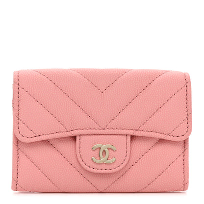 Chanel Caviar Chevron Quilted Flap Card Holder Pink 1 of 9