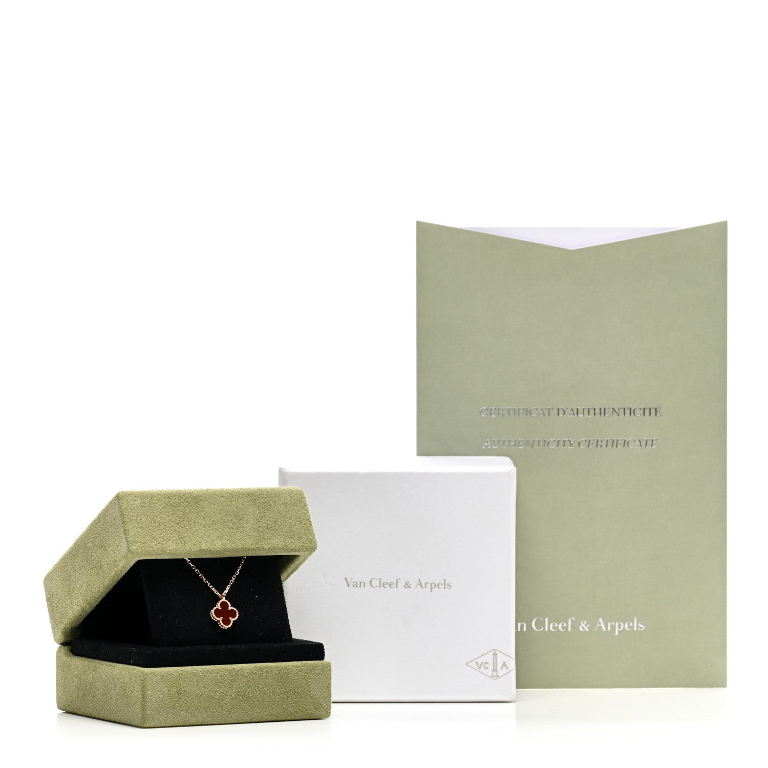Van Cleef & Arpels 18K Rose Gold Carnelian Sweet Alhambra Pendant Necklace 5 of 5