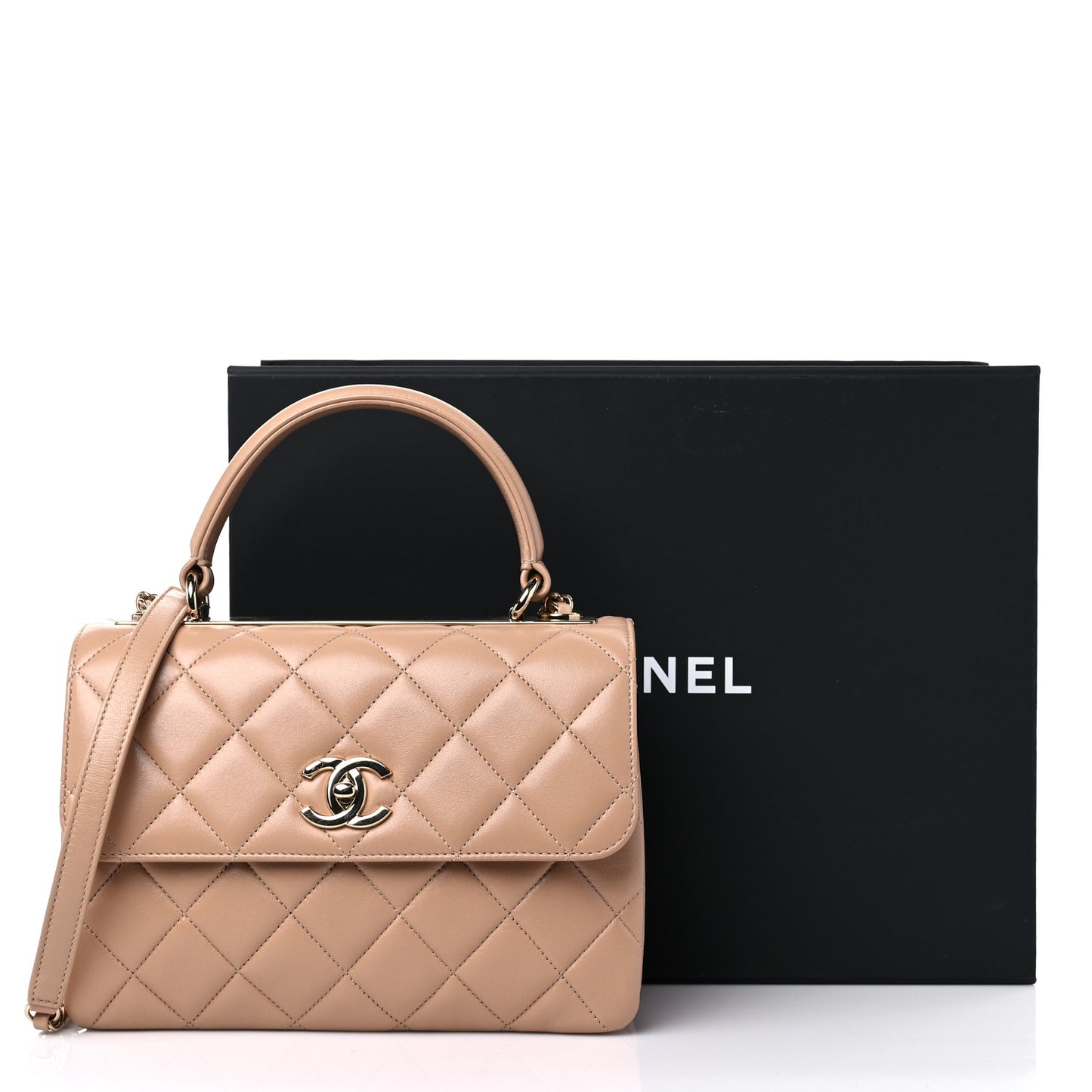 Lambskin Quilted Small Trendy CC Dual Handle Flap Bag Beige