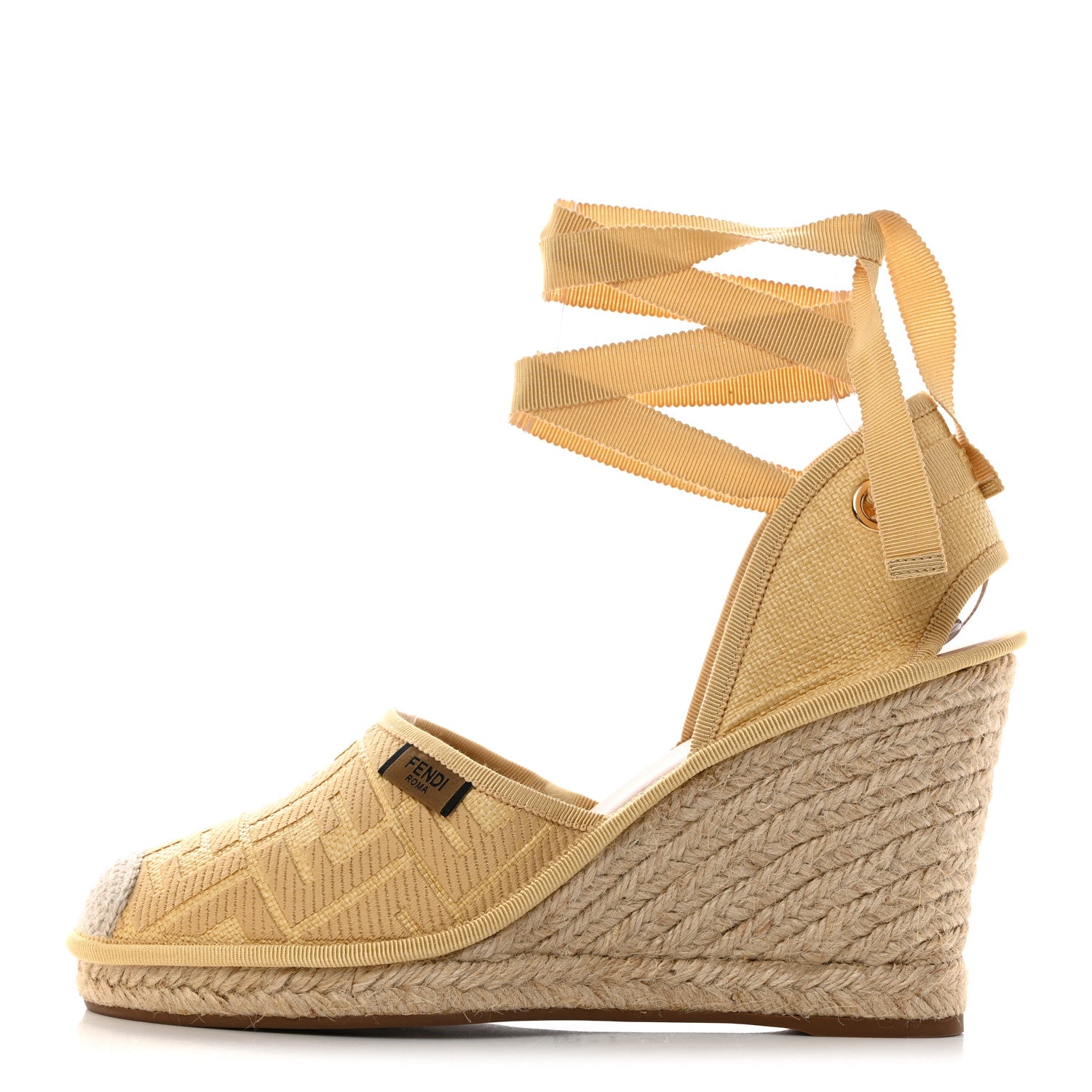 Fendi Canvas FF Embroidered Roma Ankle Wrap Espadrille Wedges 40.5 Beige 1 of 9