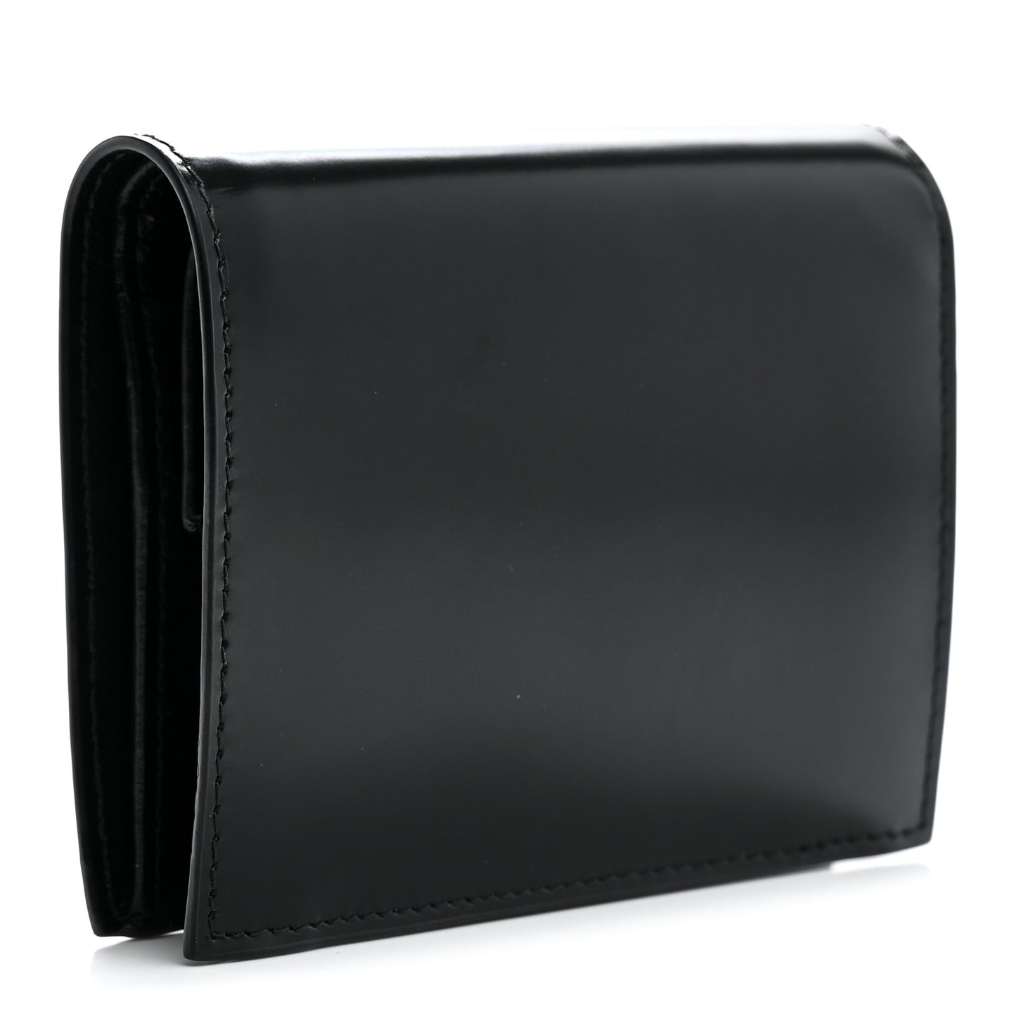 Brushed Calfskin Small Triangle Bi-Fold Wallet Black