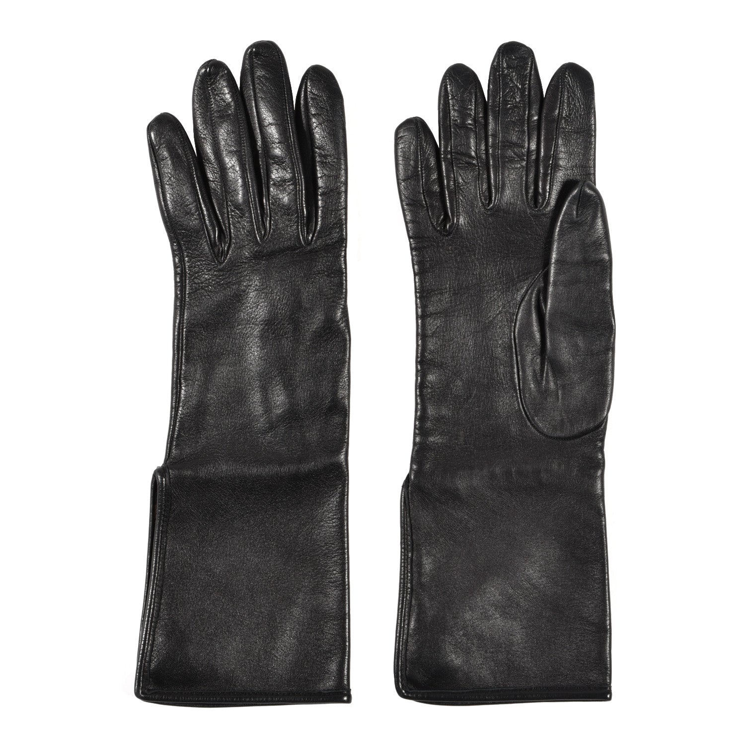 Hermes Lambskin Silk Lined Gloves 6.5 Black 1 of 3