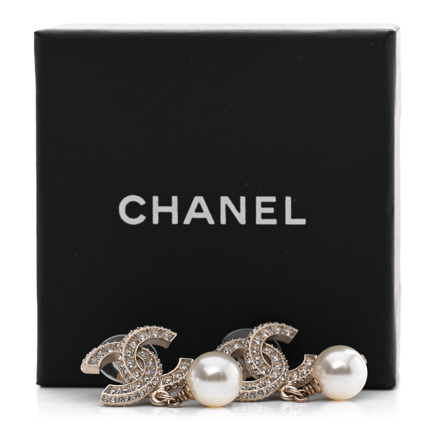 Crystal Pearl CC Drop Earrings Gold