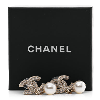Chanel Crystal Pearl CC Drop Earrings Gold 5 of 5