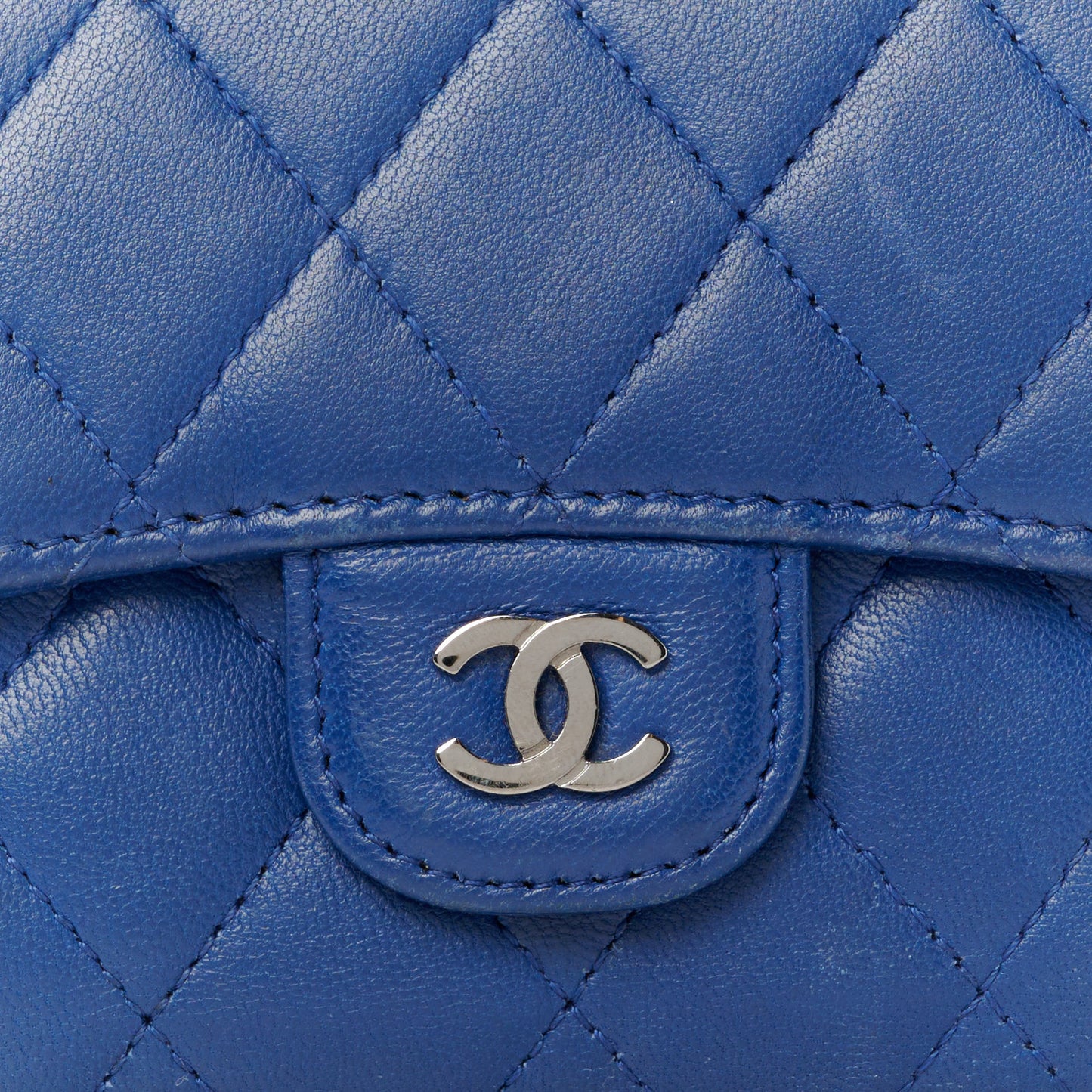 Lambskin Quilted Small Flap Wallet Blue